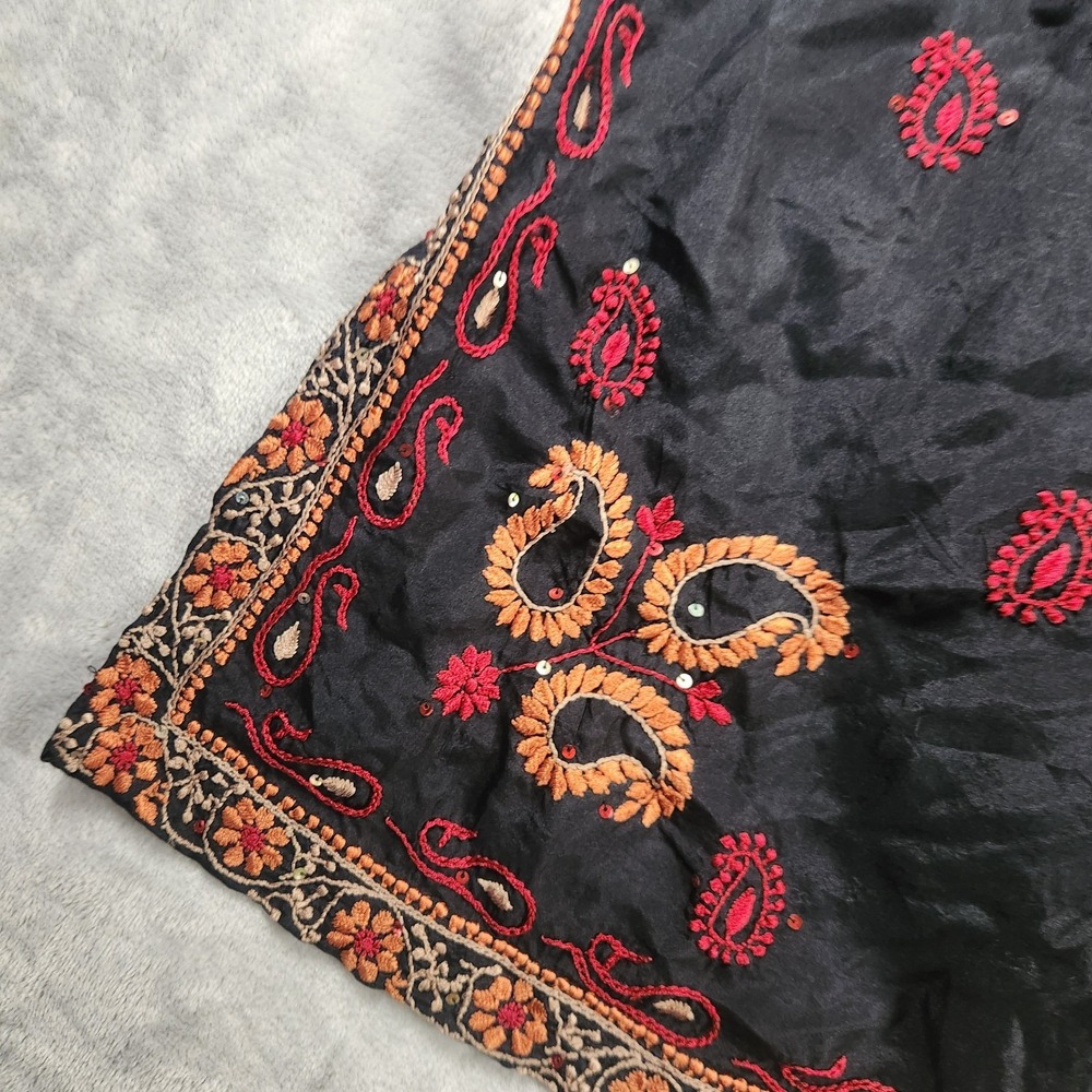 Boho Embroidered Black Gold Orange Beaded Maxi Kaftan Abaya Dress L Bohemian - Picture 3 of 8